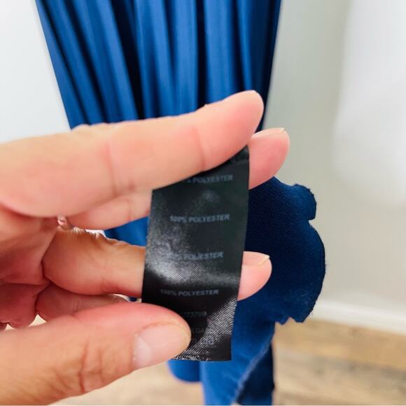 ASOS blue navy pleated tank cross wedding evening stretchy maxi dress 6 - Picture 8 of 9